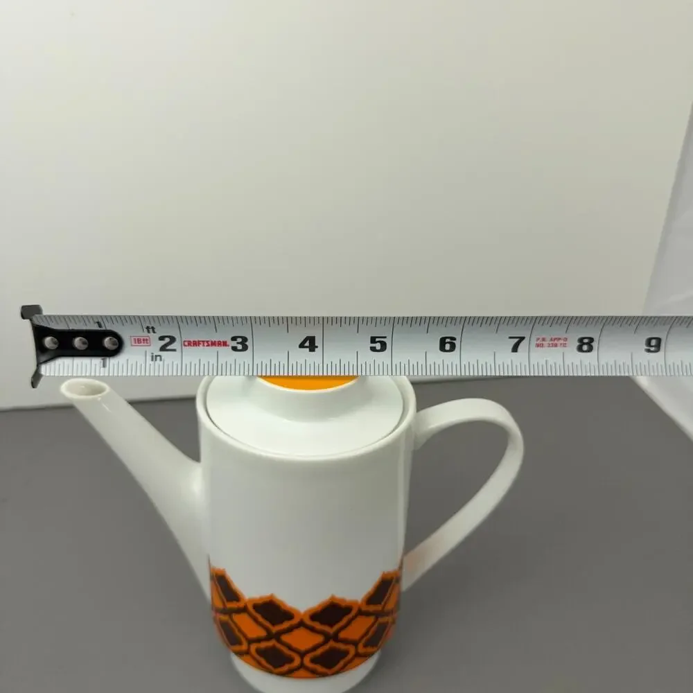 VTG Melitta Germany Coffee Pot White Orange Brown Geometric Atomic MCM Porcelain